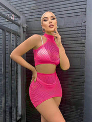 Aşk Lingerie Pembe Fileli Croptop be Mini File Etek