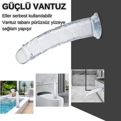 20 CM Realistik Jel Dokulu Testissiz Ultra Yumuşak Şeffaf Yapay Penis Dildo