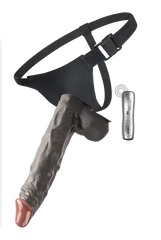 20 CM Realistik Titreşimli Belden Bağlamalı Siyah Zenci Yapay Penis Dildo Vibratör