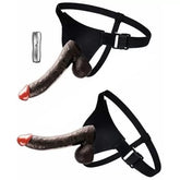 23 CM Realistik Titreşimli Belden Bağlamalı Siyah Zenci Yapay Penis Dildo Vibratör