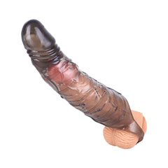 25 CM 6 CM Dolgulu Siyah Şeffaf Testis Halkalı Silikon Penis Kılıfı