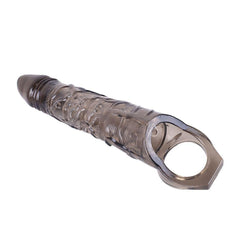 25 CM 6 CM Dolgulu Siyah Şeffaf Testis Halkalı Silikon Penis Kılıfı