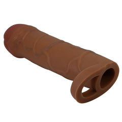 Extended Series Premium Dokulu 2,5 CM Dolgulu Testis Halkalı Melez Rengi Silikon Penis Kılıfı Bunion