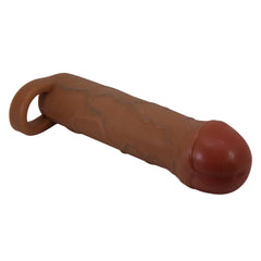 Extended Series Premium Dokulu 2,5 CM Dolgulu Testis Halkalı Melez Rengi Silikon Penis Kılıfı Bunion
