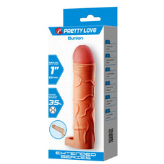 Extended Series Premium Dokulu 2,5 CM Dolgulu Testis Halkalı Ten Rengi Silikon Penis Kılıfı Bunion