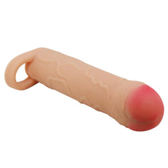 Extended Series Premium Dokulu 2,5 CM Dolgulu Testis Halkalı Ten Rengi Silikon Penis Kılıfı Bunion