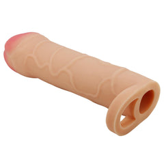 Extended Series Premium Dokulu 2,5 CM Dolgulu Testis Halkalı Ten Rengi Silikon Penis Kılıfı Bunion