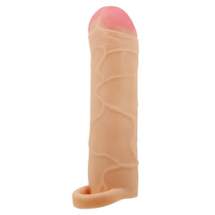 Extended Series Premium Dokulu 2,5 CM Dolgulu Testis Halkalı Ten Rengi Silikon Penis Kılıfı Bunion