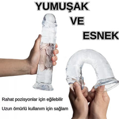 25 CM Realistik Jel Dokulu Testissiz Ultra Yumuşak Şeffaf Yapay Penis Dildo