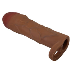 Extended Series Premium Dokulu 5 CM Dolgulu Testis Halkalı Melez Rengi Silikon Penis Kılıfı Hani