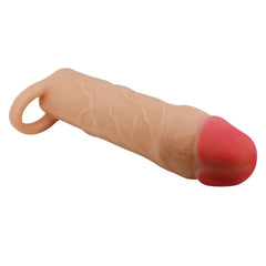 Extended Series Premium Dokulu 5 CM Dolgulu Testis Halkalı Ten Rengi Silikon Penis Kılıfı Hani