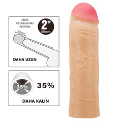 Extended Series Premium Dokulu 5 CM Dolgulu Ten Rengi Silikon Penis Kılıfı Chane