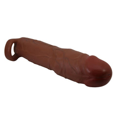 Extended Series Premium Dokulu 7,6 CM Dolgulu Testis Halkalı Melez Rengi Silikon Penis Kılıfı Gerd