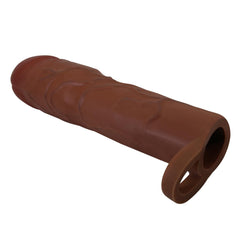 Extended Series Premium Dokulu 7,6 CM Dolgulu Testis Halkalı Melez Rengi Silikon Penis Kılıfı Gerd