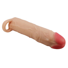 Extended Series Premium Dokulu 7,6 CM Dolgulu Testis Halkalı Ten Rengi Silikon Penis Kılıfı Gerd