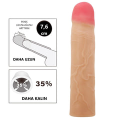 Extended Series Premium Dokulu 7,6 CM Dolgulu Ten Rengi Silikon Penis Kılıfı Kylian