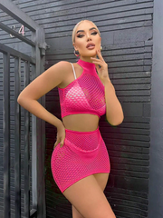 Aşk Lingerie Pembe Fileli Croptop be Mini File Etek