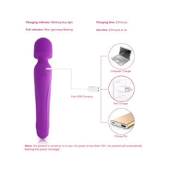 Isıtmalı Çift Titreşim Motorlu Klitoris ve G Nokta Wand Orgazm Vibratör Mor