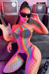 Fantazi Neon Renkli Fantezi Vücut Çorabı Çok Renkli