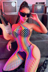 Fantazi Neon Renkli Fantezi Vücut Çorabı Çok Renkli