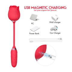 Manyetik Şarjlı İleri Geri ve Dil Emiş Özellikli Gül Tasarımlı Teleskopik Vibratör