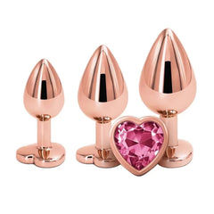 Kalp Şekline Pembe Mücevheratlı Altın Gül Anal Plug Anal Seks Alıştırma Seti