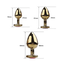 Kalp Şekline Pembe Mücevheratlı Altın Gül Anal Plug Anal Seks Alıştırma Seti