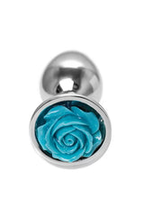 Mavi Taşlı Özel Gül Tasarımlı Metal Anal Plug Tıkaç