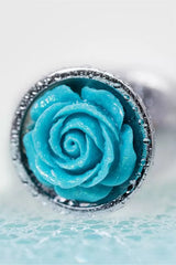 Mavi Taşlı Özel Gül Tasarımlı Metal Anal Plug Tıkaç