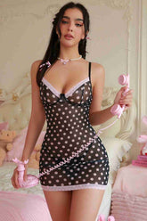 Aşk Fantazi Benekli Transparan Şık Gecelik Tanga Takım