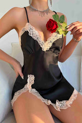Aşk Lingerie Fantazi Dantel Büzgü Detaylı Yırtmaçlı Saten Gecelik Siyah