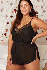 Aşk Fantazi Özel Dantel İşlemeli Şifon Tulum Gecelik Siyah