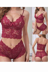 Fantazi Dantel Tasarımlı Sütyen Külot Takım Kırmızı