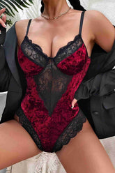 Aşk Fantazi Kadife Body Gecelik Babydoll Bordo Siyah