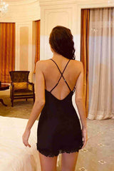 Aşk Fantazi Şık Dantelli Yırtmaçlı Saten Gecelik Siyah