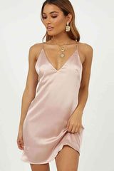 Aşk Fantazi Kısa Saten Gecelik Mini Elbise Pembe
