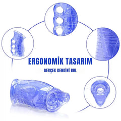 Penis Eğitim Mastürbatörü İki Tarafı Açık Uçlu Tırtıklı Stroker