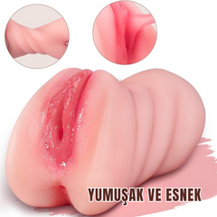 Realistik Dokulu Oral Anal Vajinal 3 in 1 Titreşimli Suni Vajina