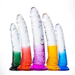 Realistik Jel Dokulu Testissiz Ultra Yumuşak Şeffaf Kırmızı Yapay Penis Dildo