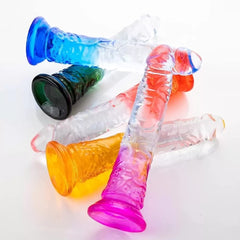 Realistik Jel Dokulu Testissiz Ultra Yumuşak Şeffaf Kırmızı Yapay Penis Dildo