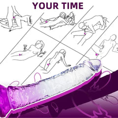 Realistik Jel Dokulu Testissiz Ultra Yumuşak Şeffaf Mor Yapay Penis Dildo