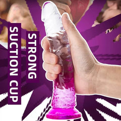 Realistik Jel Dokulu Testissiz Ultra Yumuşak Şeffaf Mor Yapay Penis Dildo