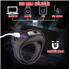 Şarjlı Su Geçirmez Klitoris Uyarıcı Titreşimli Testis ve Penis Yüzüğü