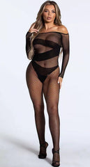 Seksi Şeritli Özel Vücut Çorabı Siyah