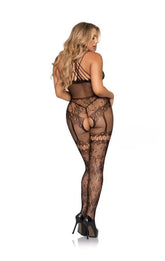 Siyah Fantazi Boyundan Askılı Seksi Dantelli Vücut Çorabı