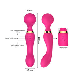 Pembe 360° Açılı Magic Wand Massager Çok Sessiz Masaj Orgazm Aleti 20 Fonksiyonlu Teknolojik Vibratör