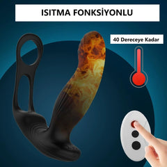 Uzaktan Kumandalı Isıtmalı Penis Halkası USB Şarjlı Titreşimli Lüx Prostat Masajlı Anal Plug Vibratör 