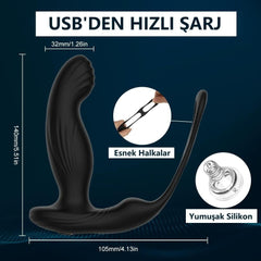 Uzaktan Kumandalı Isıtmalı Penis Halkası USB Şarjlı Titreşimli Lüx Prostat Masajlı Anal Plug Vibratör 