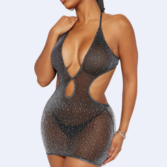 Aşk Lingerie Taşlı Karanlık Parlar Geniş File Mini Fantezi Vücut Çorabı