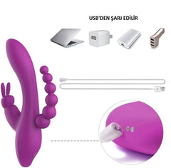 USB Şarjlı Klitoral & Anal Uyarıcı Teknolojik Vibratör – Mor
